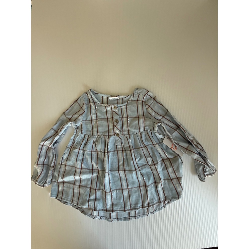 Jumping Beans Girls 3T Light‎ Blue Plaid Metallic Babydoll Top GJ23W116KR3 NEW